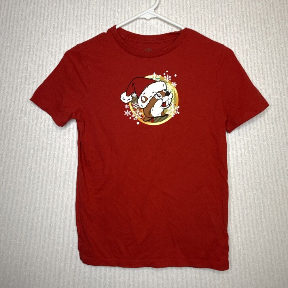 Bucees Christmas Graphic T Shirt Youth Large YL Red Kids Holiday Beaver Tee